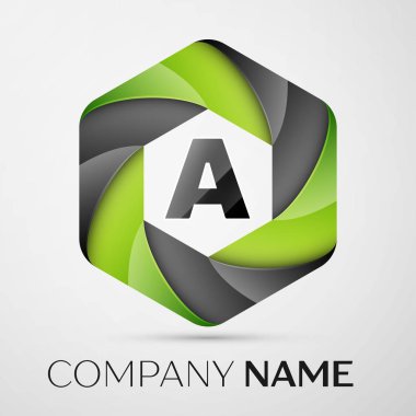 Bir mektup renkli logo altıgen gri arka plan üzerinde. Tasarımınız için vektör şablonu