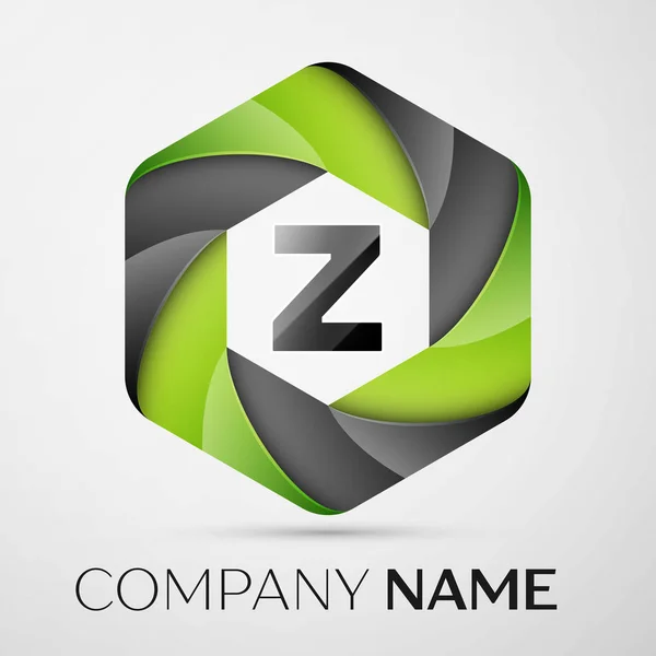 Z brief kleurrijke logo in de zeshoekige op grijze achtergrond. Vector sjabloon voor uw ontwerp — Stockvector
