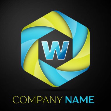 W harfi renkli logo altıgen siyah arka plan üzerine. Tasarımınız için vektör şablonu