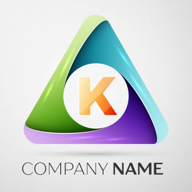 K harfi vektör logo sembol renkli üçgen içinde. Tasarımınız için vektör şablonu