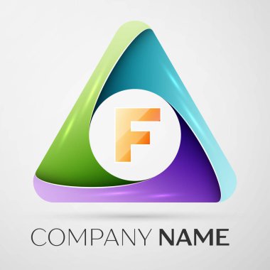 F harfi vektör logo sembol renkli üçgen içinde. Tasarımınız için vektör şablonu