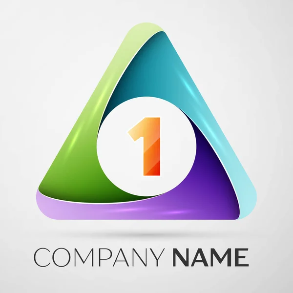 Number one vector logo symbol in the colorful triangle on grey background. Vector template for your design — Stock Vector