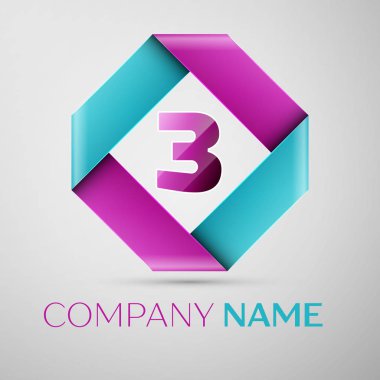 Üç numaralı vektör logo simge renkli rhombus. Tasarımınız için vektör şablonu