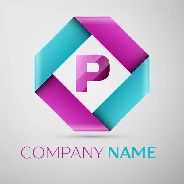 Letter P vector logo symbol in the colorful rhombus. Vector template for your design — Stock Vector