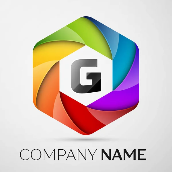 G Письмо красочный логотип в шестиугольной на сером фоне. Векторный шаблон для Вашего дизайна — стоковый вектор