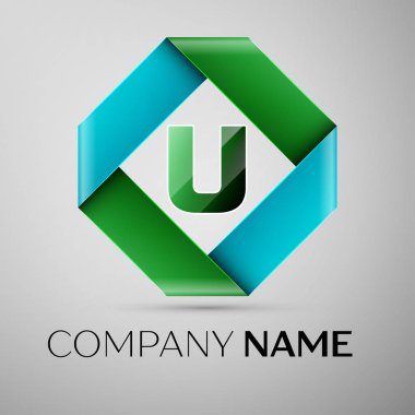 U harfi vektör logo simge renkli rhombus. Tasarımınız için vektör şablonu