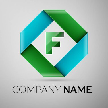 Renkli rhombus F harfi vektör logo simge. Tasarımınız için vektör şablonu