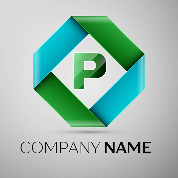 Letter P vector logo symbol in the colorful rhombus. Vector template for your design — Stock Vector
