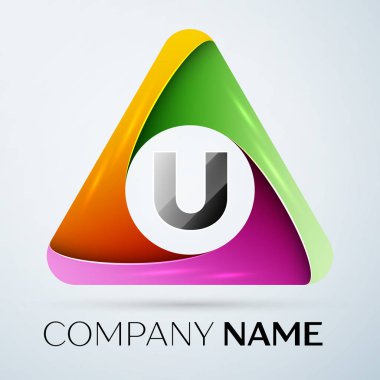 U harfi vektör logo sembol renkli üçgen içinde. Tasarımınız için vektör şablonu
