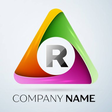 Harf R vektör logo sembol renkli üçgen içinde. Tasarımınız için vektör şablonu