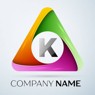 K harfi vektör logo sembol renkli üçgen içinde. Tasarımınız için vektör şablonu