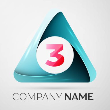 Üç numaralı vektör logo sembol gri arka plan üzerinde renkli üçgen içinde. Tasarımınız için vektör şablonu