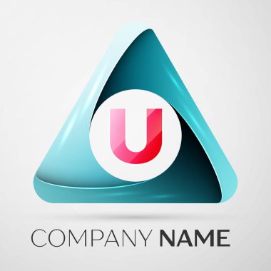 U harfi vektör logo sembol gri arka plan üzerinde renkli üçgen içinde. Tasarımınız için vektör şablonu