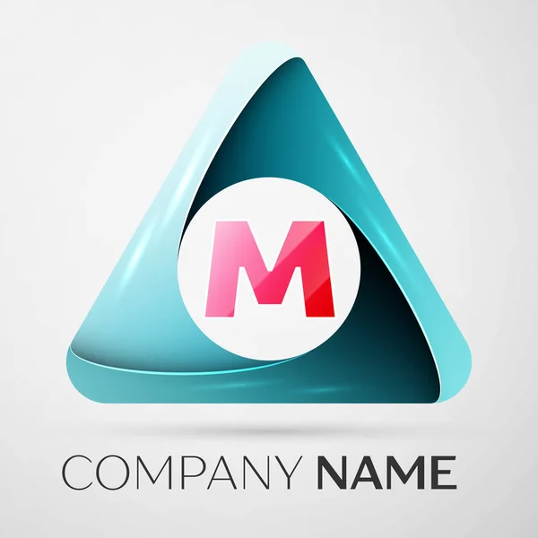 Знак векторного логотипа буквы М в красочном треугольнике на сером фоне. Векторный шаблон для Вашего дизайна — стоковый вектор