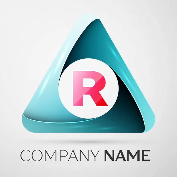 Letter R vector logo symbol in the colorful triangle on grey background. Vector template for your design — Stock Vector