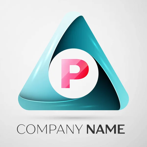 Letter P vector logo symbol in the colorful triangle on grey background. Vector template for your design — Stock Vector