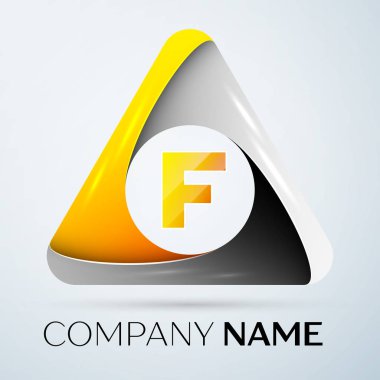F harfi vektör logo sembol gri arka plan üzerinde renkli üçgen içinde. Tasarımınız için vektör şablonu