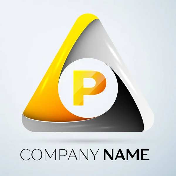 Literka P wektor symbol logo w kolorowy Trójkąt na szarym tle. Wektor szablon dla Twojego projektu — Wektor stockowy