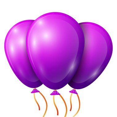 Beyaz arka plan üzerinde izole kurdele ile gerçekçi mor balon. Vektör çizim parlak renkli parlak balonlar