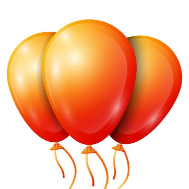 Beyaz arka plan üzerinde izole şerit gerçekçi turuncu balonlarla. Vektör çizim parlak renkli parlak balonlar