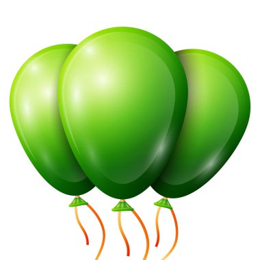Beyaz arka plan üzerinde izole kurdele ile gerçekçi yeşil balonlar. Vektör çizim parlak renkli parlak balonlar