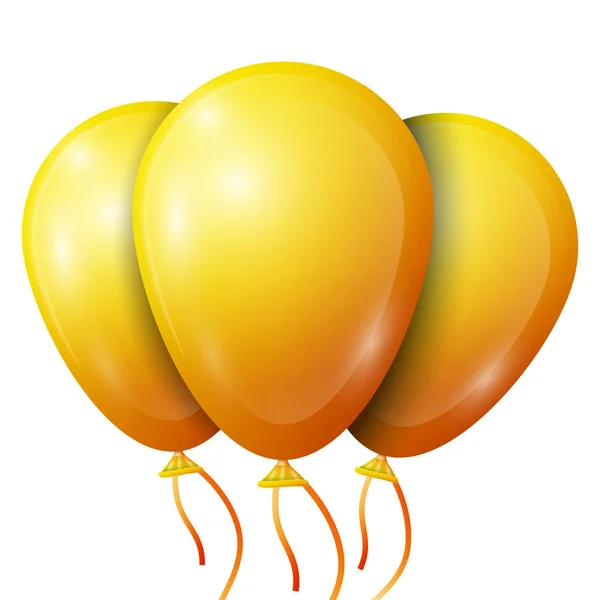Realistické žluté balónky s mašlí izolovaných na bílém pozadí. Vektorové ilustrace lesklé barevné lesklé balónky — Stockový vektor
