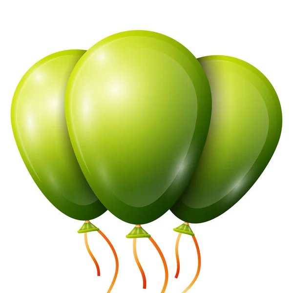 Balões verdes realistas com fita isolada em fundo branco. Ilustração vetorial de balões brilhantes coloridos brilhantes —  Vetores de Stock
