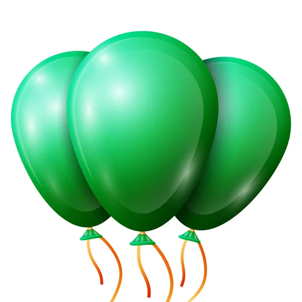 Globos verdes realistas con cinta aislada sobre fondo blanco. Ilustración vectorial de brillantes globos brillantes de colores — Archivo Imágenes Vectoriales