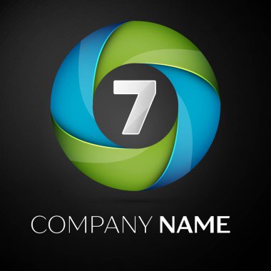 Yedi numaralı vektör logo sembol siyah arka plan üzerinde renkli daire içinde. Tasarımınız için vektör şablonu