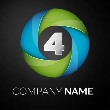 Dört numaralı vektör logo sembol siyah arka plan üzerinde renkli daire içinde. Tasarımınız için vektör şablonu