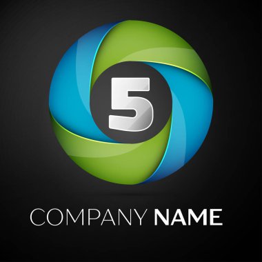 Beş numaralı vektör logo sembol siyah arka plan üzerinde renkli daire içinde. Tasarımınız için vektör şablonu