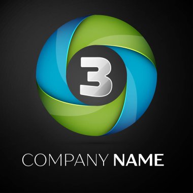Üç numaralı vektör logo sembol siyah arka plan üzerinde renkli daire içinde. Tasarımınız için vektör şablonu