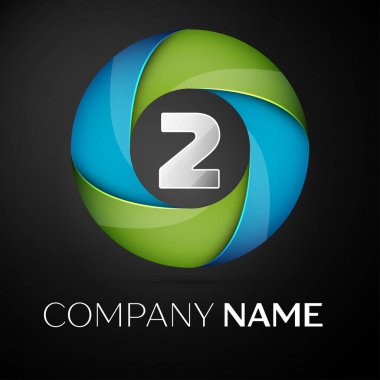 İki numaralı vektör logo sembol siyah arka plan üzerinde renkli daire içinde. Tasarımınız için vektör şablonu
