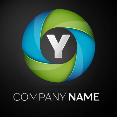 Y harfi vektör logo sembol siyah arka plan üzerinde renkli daire içinde. Tasarımınız için vektör şablonu
