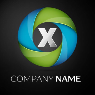 Mektup X vektör logo sembol siyah arka plan üzerinde renkli daire içinde. Tasarımınız için vektör şablonu