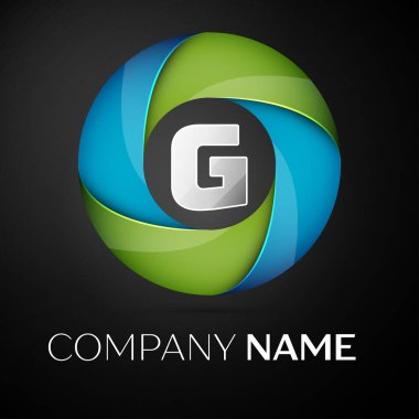 G harfi vektör logo sembol siyah arka plan üzerinde renkli daire içinde. Tasarımınız için vektör şablonu
