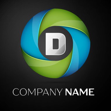 D harfi vektör logo sembol siyah arka plan üzerinde renkli daire içinde. Tasarımınız için vektör şablonu