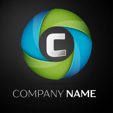 C harfi vektör logo sembol siyah arka plan üzerinde renkli daire içinde. Tasarımınız için vektör şablonu