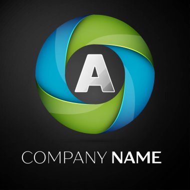 A harfi vektör logo sembol siyah arka plan üzerinde renkli daire içinde. Tasarımınız için vektör şablonu