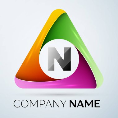 N harfi vektör logo sembol renkli üçgen içinde. Tasarımınız için vektör şablonu