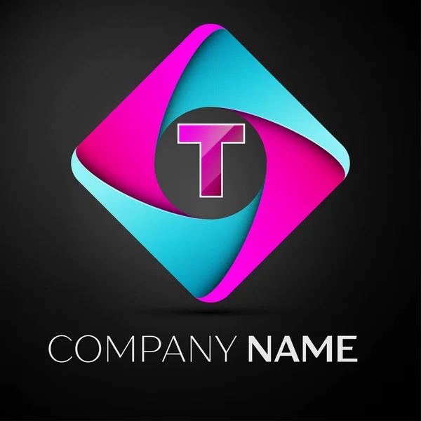 Letter T vector logo symbol in the colorful rhombus. Vector template for your design — Stock Vector