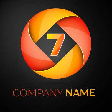 Yedi numaralı vektör logo sembol siyah arka plan üzerinde renkli daire içinde. Tasarımınız için vektör şablonu