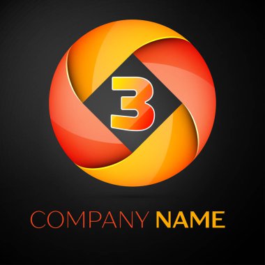 Üç numaralı vektör logo sembol siyah arka plan üzerinde renkli daire içinde. Tasarımınız için vektör şablonu