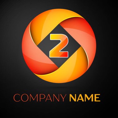 İki numaralı vektör logo sembol siyah arka plan üzerinde renkli daire içinde. Tasarımınız için vektör şablonu