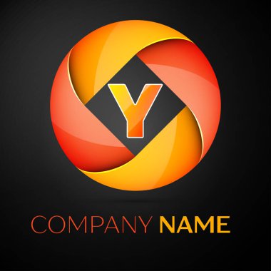 Y harfi vektör logo sembol siyah arka plan üzerinde renkli daire içinde. Tasarımınız için vektör şablonu