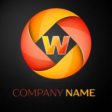 Harf W vektör logo sembol siyah arka plan üzerinde renkli daire içinde. Tasarımınız için vektör şablonu
