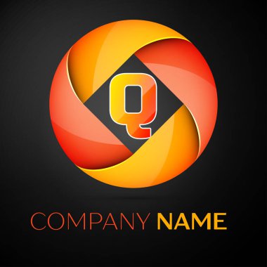 Harf Q vektör logo sembol siyah arka plan üzerinde renkli daire içinde. Tasarımınız için vektör şablonu