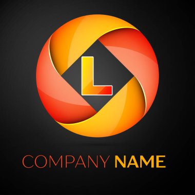 L harfi vektör logo sembol siyah arka plan üzerinde renkli daire içinde. Tasarımınız için vektör şablonu