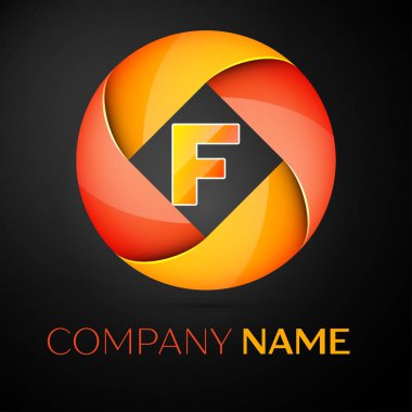 F harfi vektör logo sembol siyah arka plan üzerinde renkli daire içinde. Tasarımınız için vektör şablonu