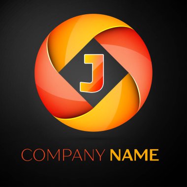 J harfi vektör logo sembol siyah arka plan üzerinde renkli daire içinde. Tasarımınız için vektör şablonu
